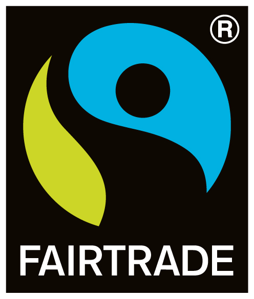 Fairtrade-Siegel mit Grafik und Aufschrift Fairtrade